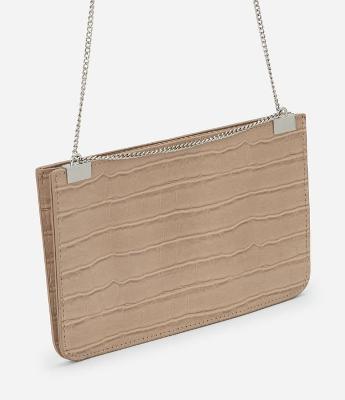 Bolsa Transversal Pequena em PU com Textura Croco