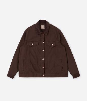 Jaqueta Trucker em Sarja com Gola de Veludo Curve & Plus Size