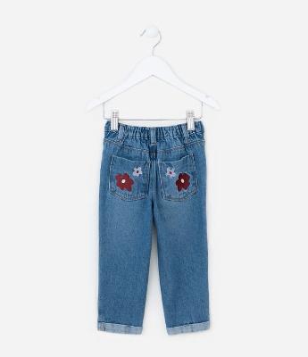 Calça Mom Infantil com Bordadinho de Flor - Tam 1 a 6 Anos