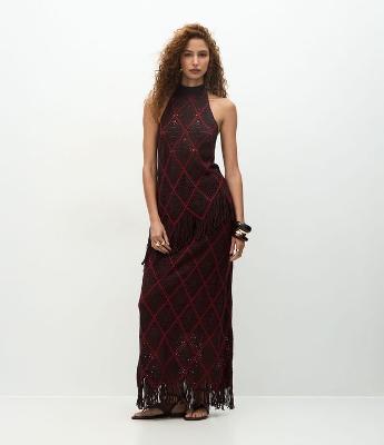 Blusa Alongada em Efeito Crochê com Franjas