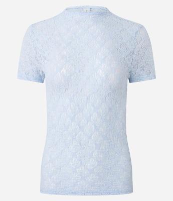Blusa Manga Curta em Renda com Textura Floral