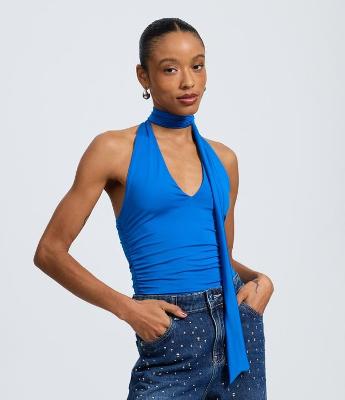 Blusa Frente Única em Microfibra com Gola Alta