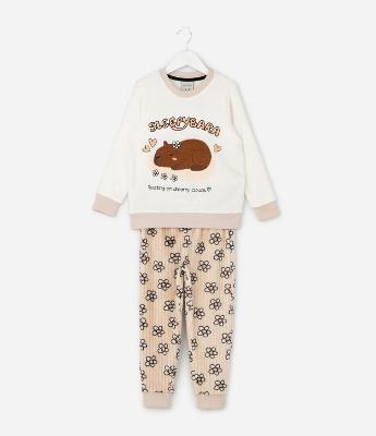 Pijama Infantil com Estampa Capivara em Chenille – Tam 5 a 14 Anos
