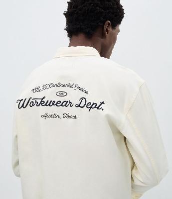 Camisa Overshirt Boxy Manga Longa em Sarja com Bordado Workwear Dept