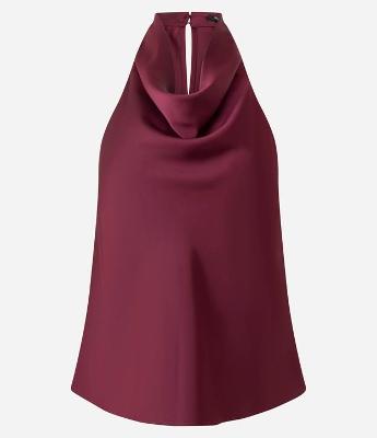 Blusa Frente Única em Cetim com Decote Degagê e Amarração nas Costas
