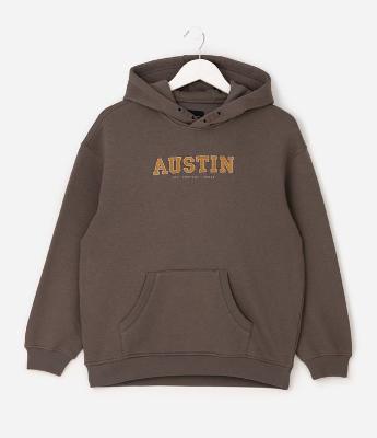 Casaco Infantil em Veludo com Capuz e Lettering Austin – Tam 5 a 14 Anos