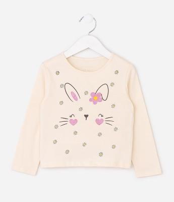 Blusa Infantil em Algodão com Estampa Coelhinha - Tam 1 a 6 Anos