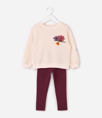 Conjunto Infantil Casaco e Calça com Estampa Floral – Tam 1 a 6 Anos