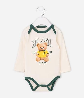 Body Infantil Manga Longa com Estampa Urso Copa do Mundo – Tam RN a 18 Meses