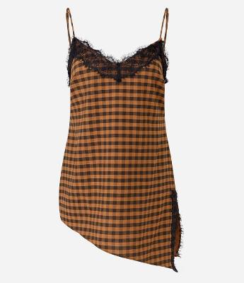 Blusa Xadrez Assimétrica com Renda Aplicada