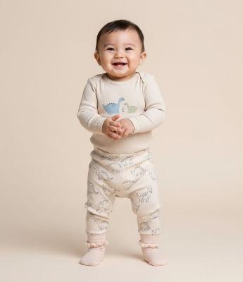 Calça Infantil em Ribana com Estampa Dino Outline – Tam 0 a 18 Meses