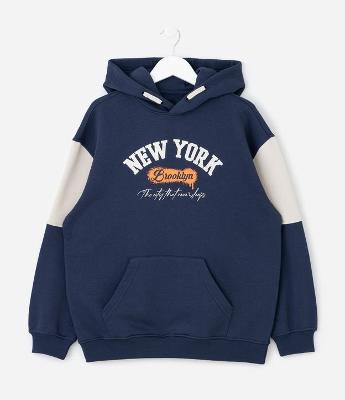 Casaco Relaxed Infantil com Capuz e Lettering Bordado – Tam 5 a 14 Anos