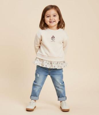 Casaco Infantil em Moletom com Felpa e Bordado Floral – Tam 1 a 6 Anos