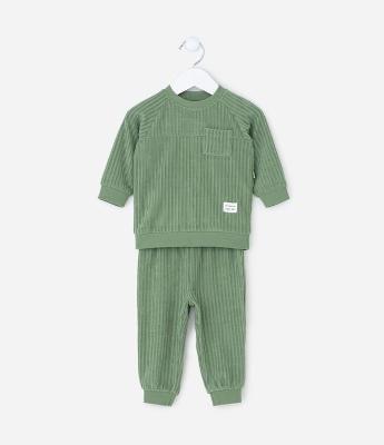 Conjunto Infantil Canelado com Casaco e Calça Jogger – Tam 0 a 24 Meses
