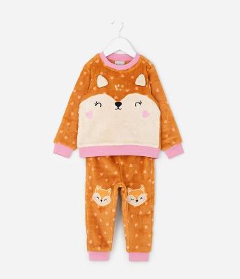 Pijama Infantil com Estampa de Raposa e Orelhas 3D – Tam 2 a 4 Anos