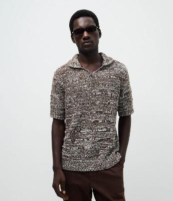 Camiseta Polo em Algodão com Textura e Fios Mesclados