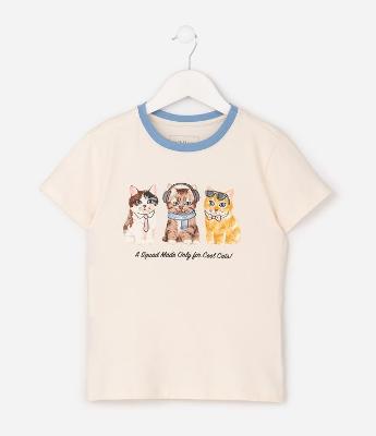 Camiseta Infantil Baby Look com Estampa de Gatinhos - Tam 5 a 16 Anos