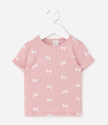 Blusa Slim Infantil em Ribana com Estampa de Laços – Tam 1 a 6 Anos