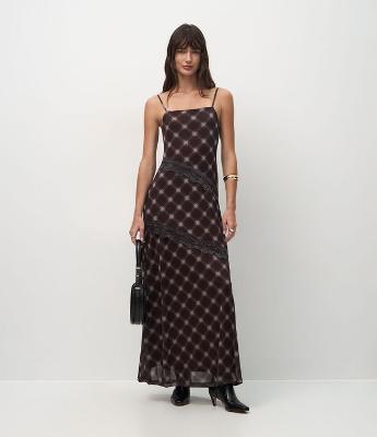 Vestido Longo em Tule com Estampa Xadrez