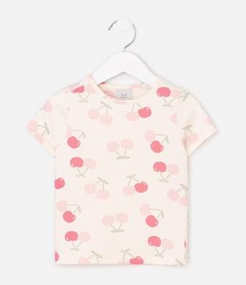 Camiseta Infantil Slim com Estampa de Cerejas - Tam 1 a 6 Anos