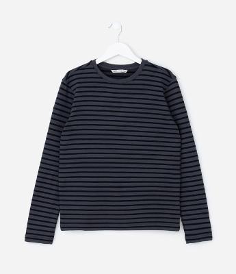 Camiseta Infantil Listrada Manga Longa em Moletinho – Tam 5 a 14 Anos