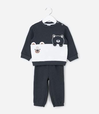 Conjunto Infantil Casaco e Calça com Detalhes Interativos – Tam 0 a 18 Meses