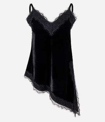 Blusa em Veludo com Barra Assimétrica e Renda Aplicada