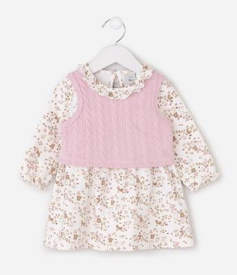 Vestido Infantil Floral com Colete - Tam 0 a 18 Meses