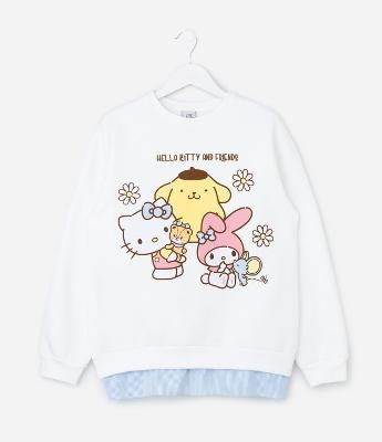 Casaco Moletom Infantil Hello Kitty com Barra Sobreposta - Tam 3 a 14 anos