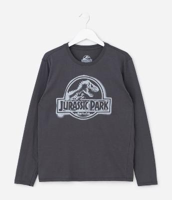 Camiseta Manga Longa Jurassic Park Outline - Tam 5 a 14 Anos