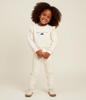 Conjunto Infantil Casaco com Renda e Calça Wide em Moletom – Tam 1 a 6 Anos