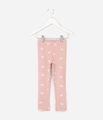 Calça Infantil Legging em Ribana com Estampa de Laços – Tam 1 a 6 Anos