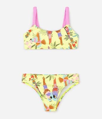 Biquíni Infantil Top e Calcinha com Estampa Arara Floral – Tam 5 a 14 Anos