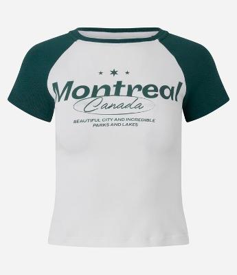 Camiseta em Algodão com Lettering Montreal e Cava Raglan