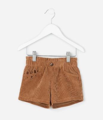 Short Infantil em Veludo Cotelê com Bolso de Urso – Tam 1 a 6 Anos
