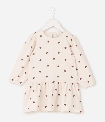 Vestido Infantil com Babados e Estampa Coração – Tam 1 a 6 Anos