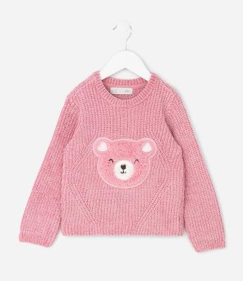 Casaco Infantil em Chenille com Bordado de Urso em Relevo – Tam 1 a 6 Anos