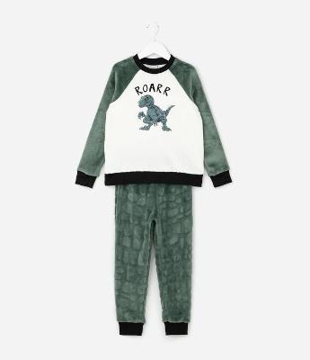 Pijama Infantil em Plush Estampa Dino ROARR - Tam 5 a 14 anos