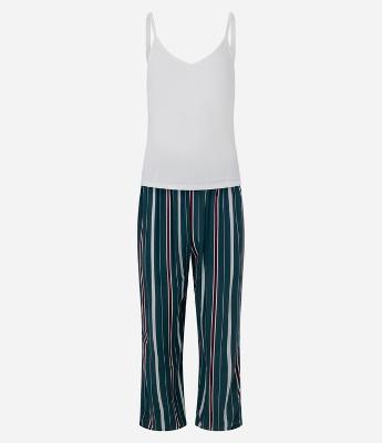 Trio de Pijama Longo em Viscose com Estampa de Listras