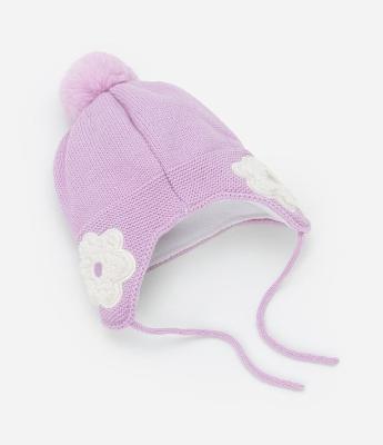 Gorro Infantil em Tricô com Bordado de Florzinhas - Tam Único