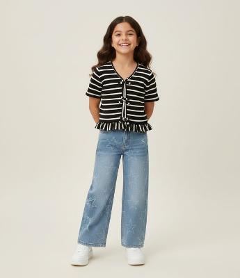 Blusa Infantil Listrada com Laços Frontais - Tam 7 a 16 Anos