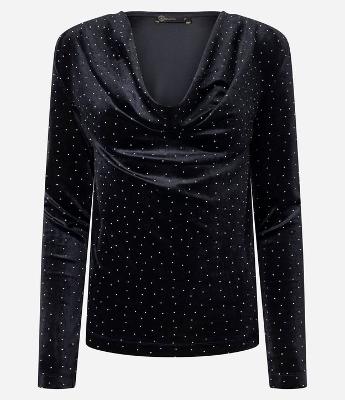 Blusa em Veludo com Aplicação Mini Pedrarias