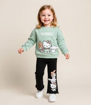 Conjunto Infantil Hello Kitty Casaco Cropped e Calça Flare – Tam 1 a 6 Anos