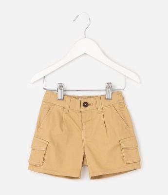 Bermuda Infantil em Sarja com Bolsos Cargo Laterais – Tam 1 a 6 Anos