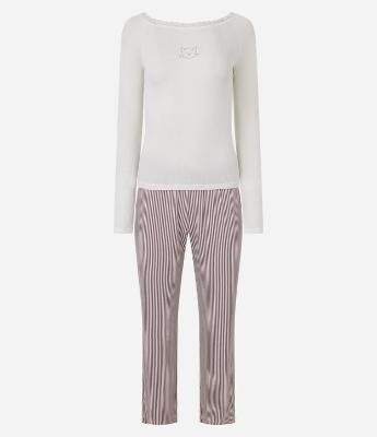 Pijama Longo em Ribana com Gatinho de Strass