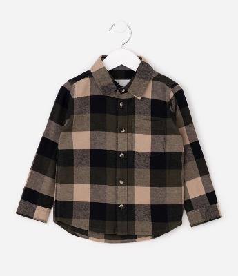 Camisa Infantil em Flanela com Estampa Xadrez – Tam 1 a 6 Anos