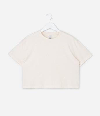 Camiseta Infantil Boxy com Aplicação de Pérolas – Tam 5 a 14 Anos