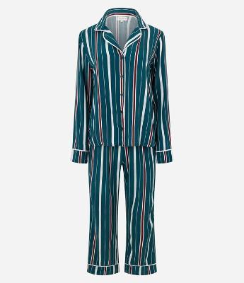 Pijama Longo Americano em Viscolycra com Estampa de Listras