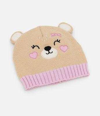 Gorro Infantil em Tricô com Bordado Corujinha e Orelhas 3D – Tam U
