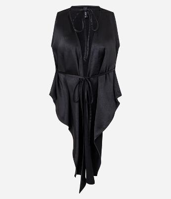 Blusa Acetinada com Decote Halter e Pontas Alongadas
